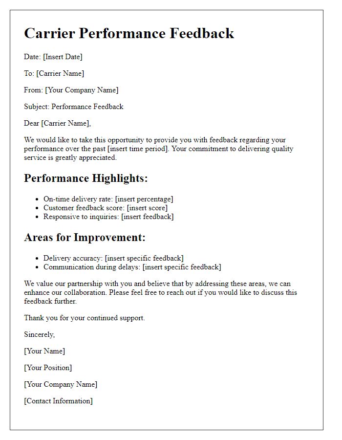 Letter template of carrier performance feedback