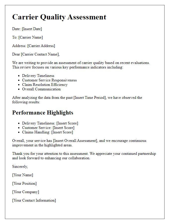 Letter template of carrier quality assessment