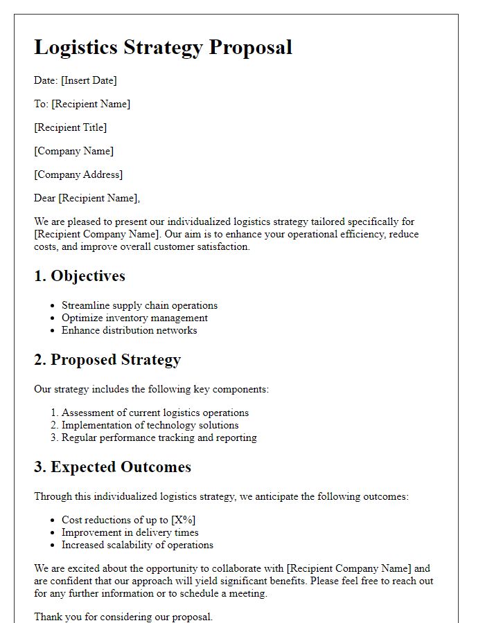 Letter template of individualized logistics strategy