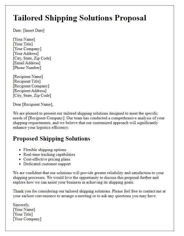 Letter template of tailored shipping solutions