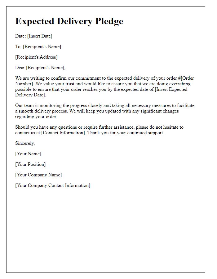 Letter template of expected delivery pledge