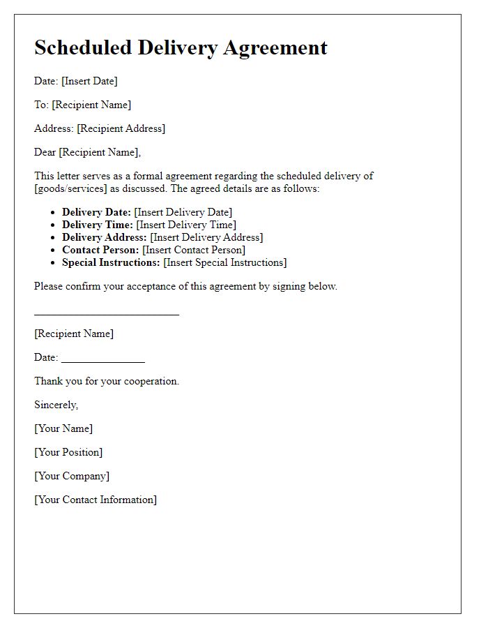 Letter template of scheduled delivery agreement