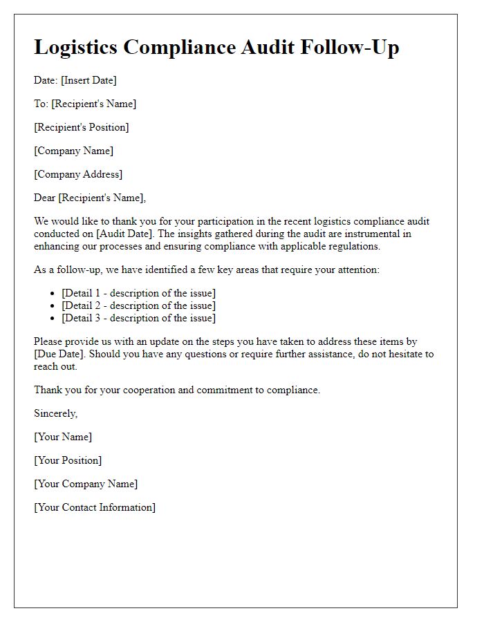 Letter template of logistics compliance audit follow-up