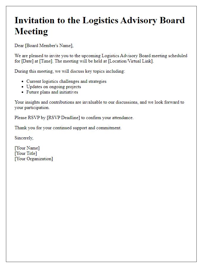 Letter template of announcement for logistics advisory board meeting invitation