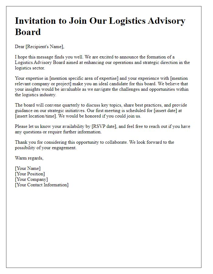 Letter template of outreach for logistics advisory board engagement