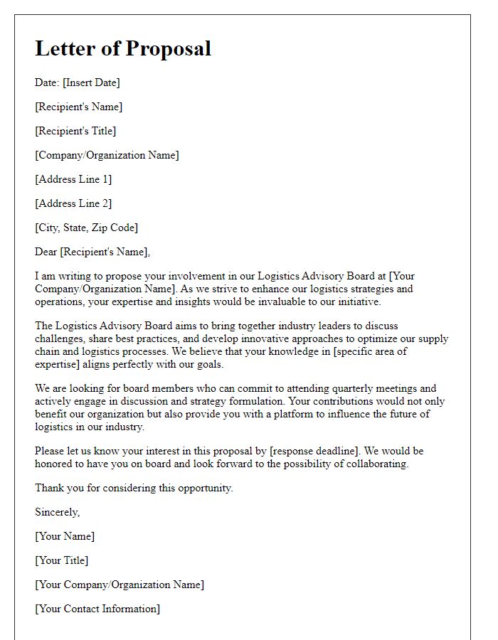 Letter template of proposal for logistics advisory board involvement