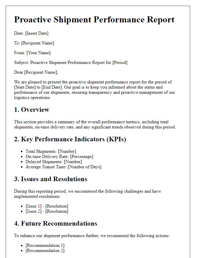 Letter template of proactive shipment performance report