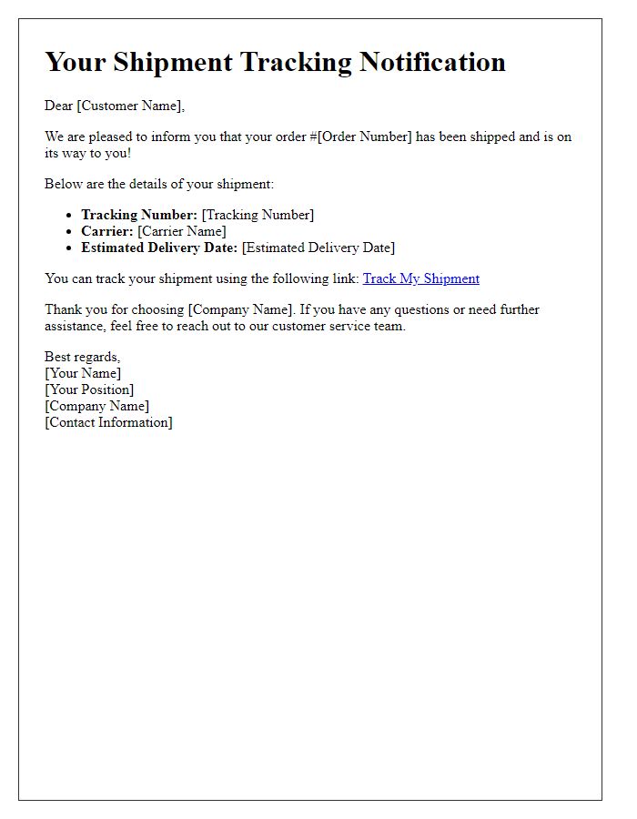 Letter template of proactive shipment tracking notification