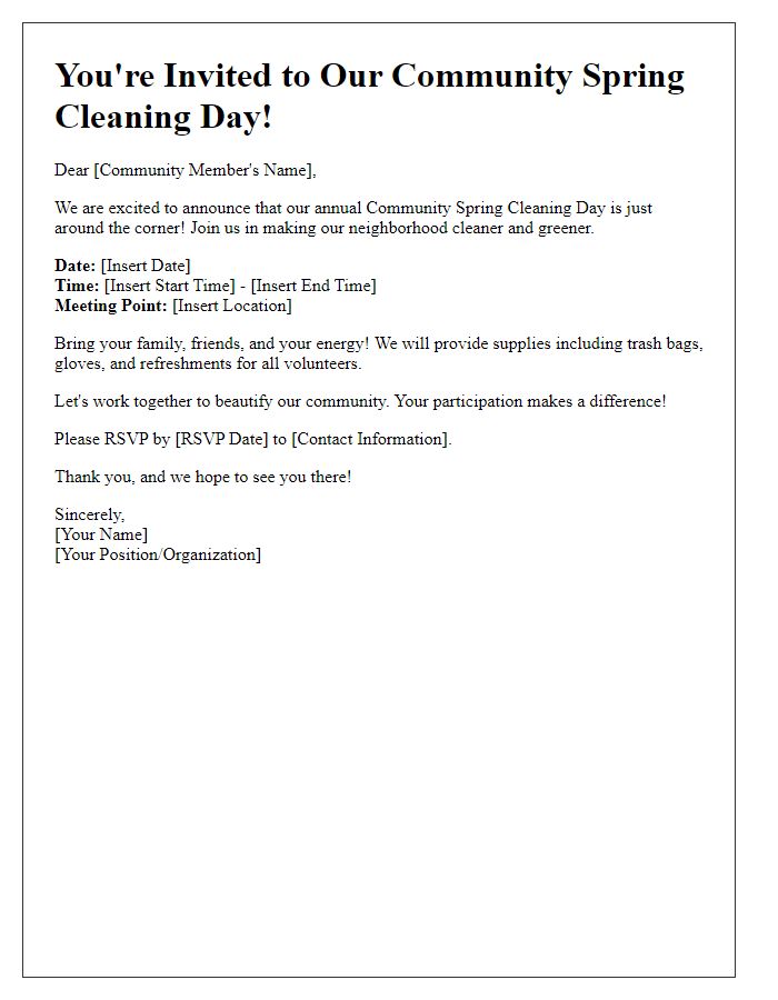 Letter template of Community Spring Cleaning Day Invitation