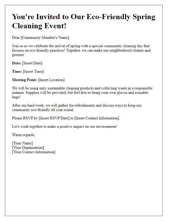 Letter template of Eco-Friendly Spring Cleaning Community Invitation