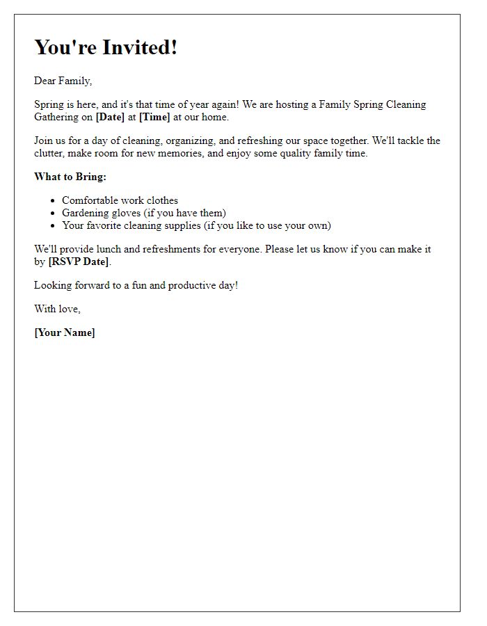 Letter template of Family Spring Cleaning Gathering Invitation