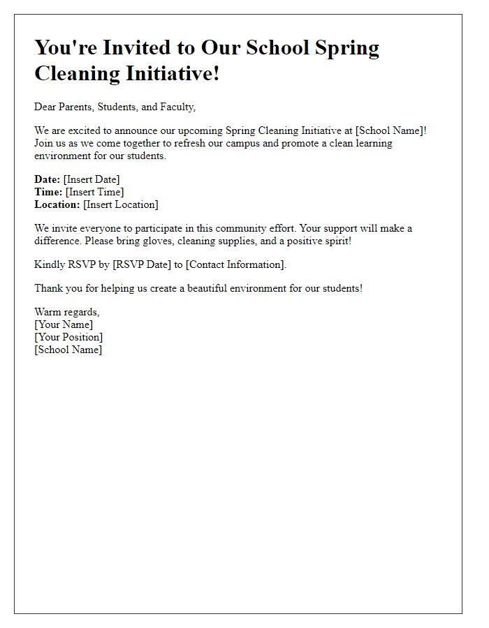 Letter template of School Spring Cleaning Initiative Invitation