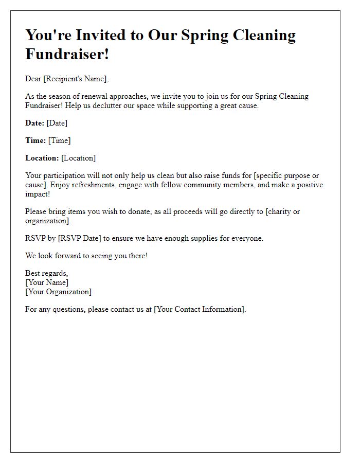 Letter template of Spring Cleaning Fundraiser Invitation