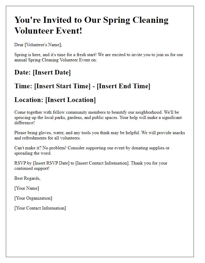 Letter template of Spring Cleaning Volunteer Event Invitation