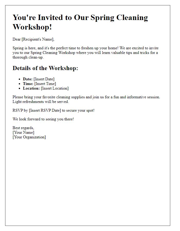 Letter template of Spring Cleaning Workshop Invitation