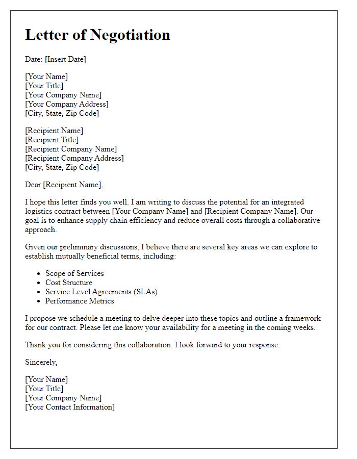 Letter template of integrated logistics contract negotiation