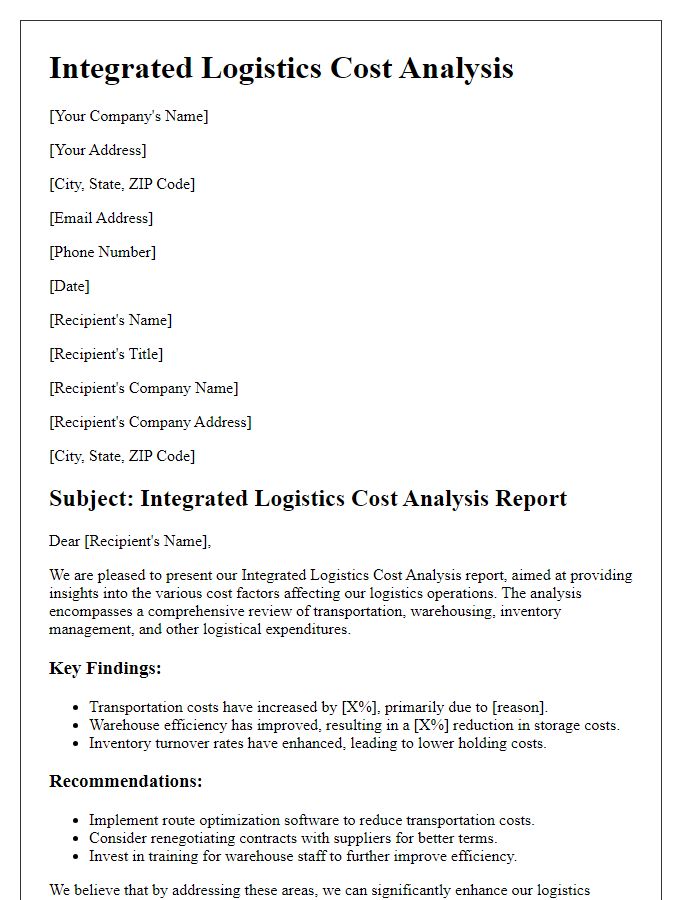 Letter template of integrated logistics cost analysis