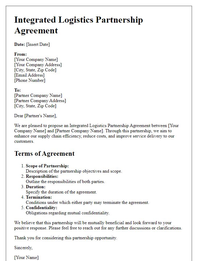 Letter template of integrated logistics partnership agreement