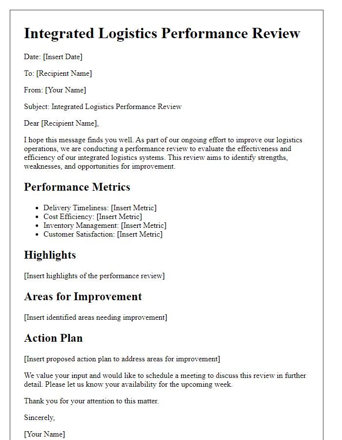 Letter template of integrated logistics performance review