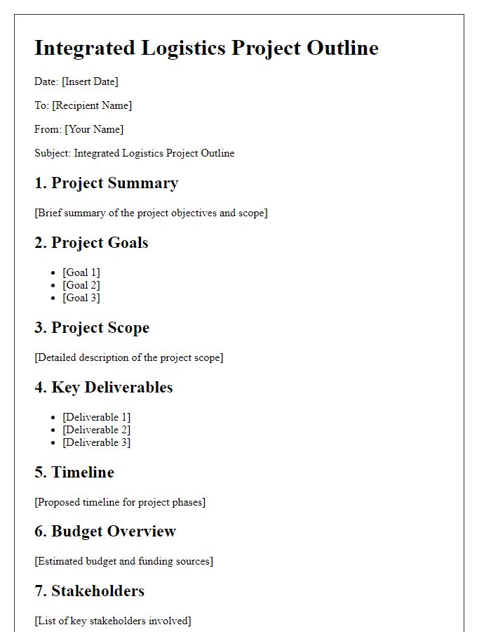 Letter template of integrated logistics project outline