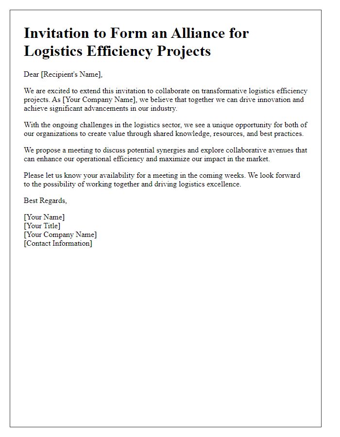 Letter template of alliance invitation for logistics efficiency projects