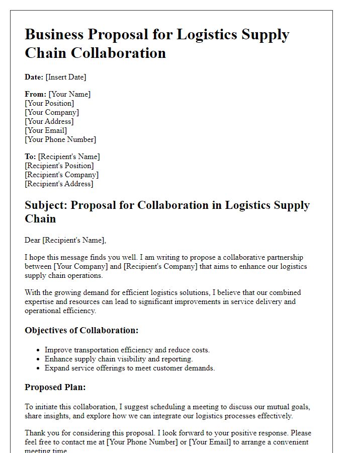 Letter template of business proposal for logistics supply chain collaboration