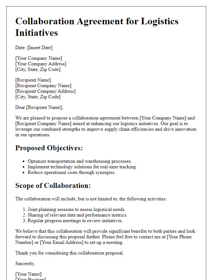 Letter template of collaboration agreement for logistics initiatives