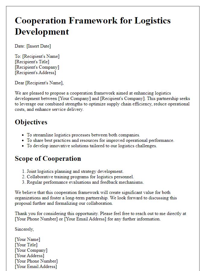 Letter template of cooperation framework for logistics development