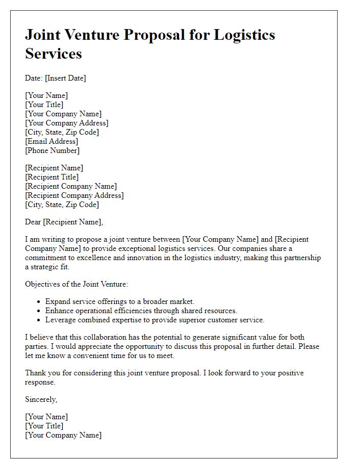 Letter template of joint venture proposal for logistics services