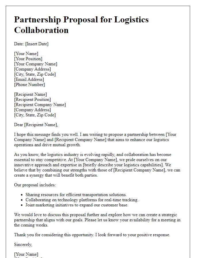 Letter template of partnership proposal for logistics collaboration