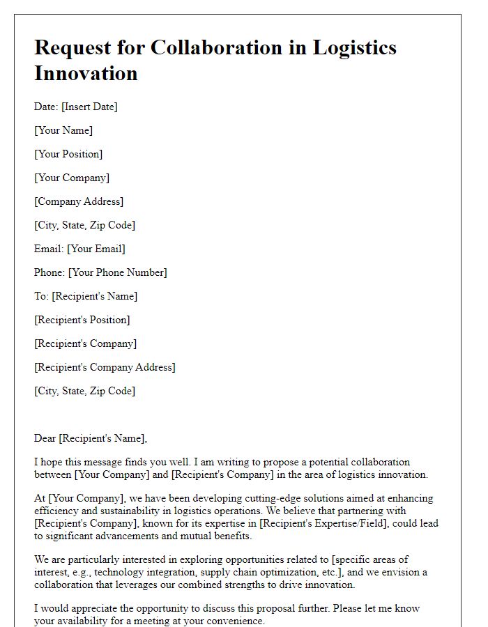 Letter template of request for collaboration in logistics innovation