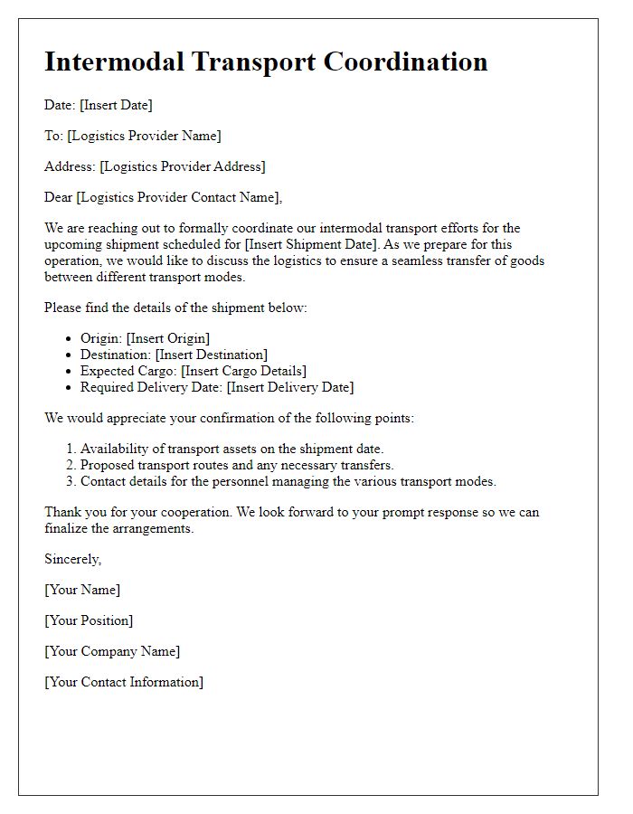 Letter template of intermodal transport coordination for logistics providers.