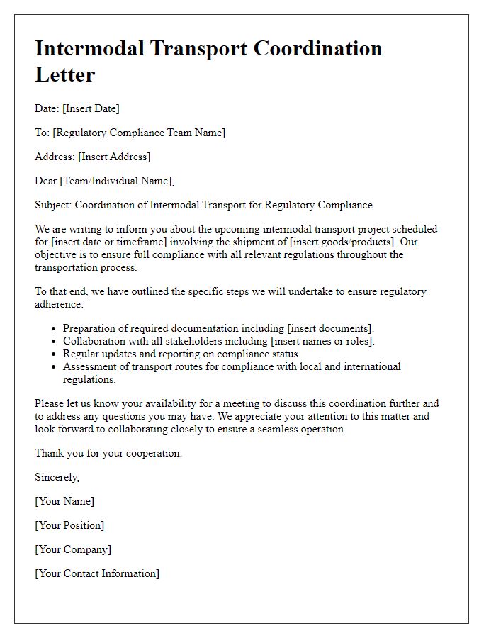 Letter template of intermodal transport coordination for regulatory compliance teams.