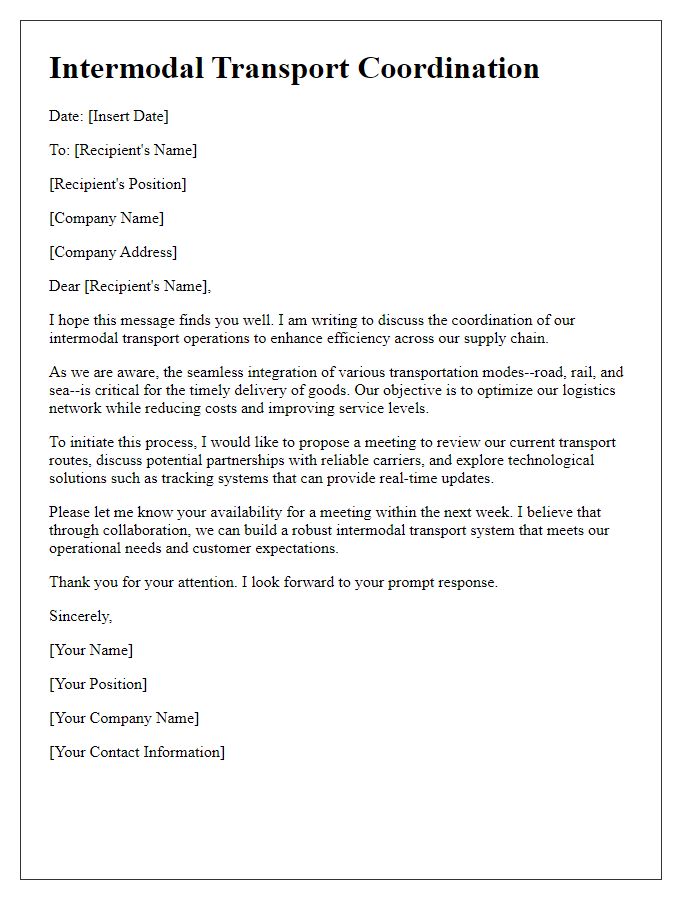 Letter template of intermodal transport coordination for supply chain managers.