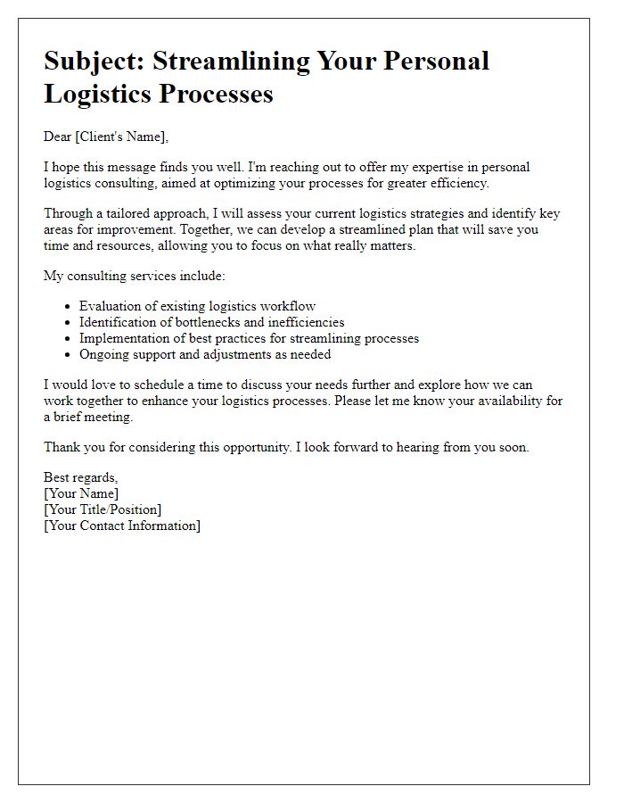 Letter template of personal logistics consulting to streamline your processes.