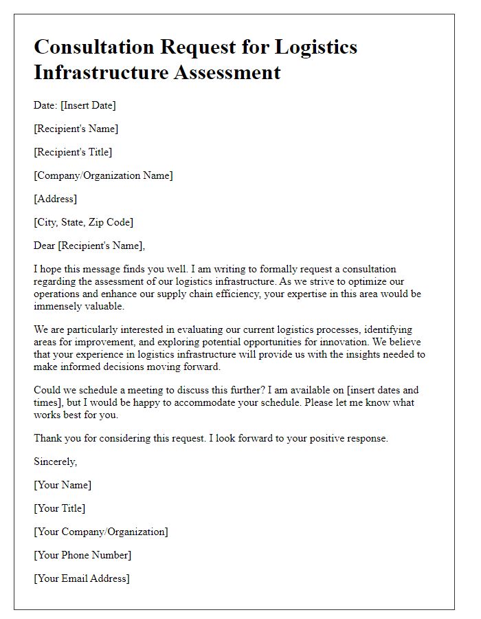 Letter template of consultation request for logistics infrastructure assessment