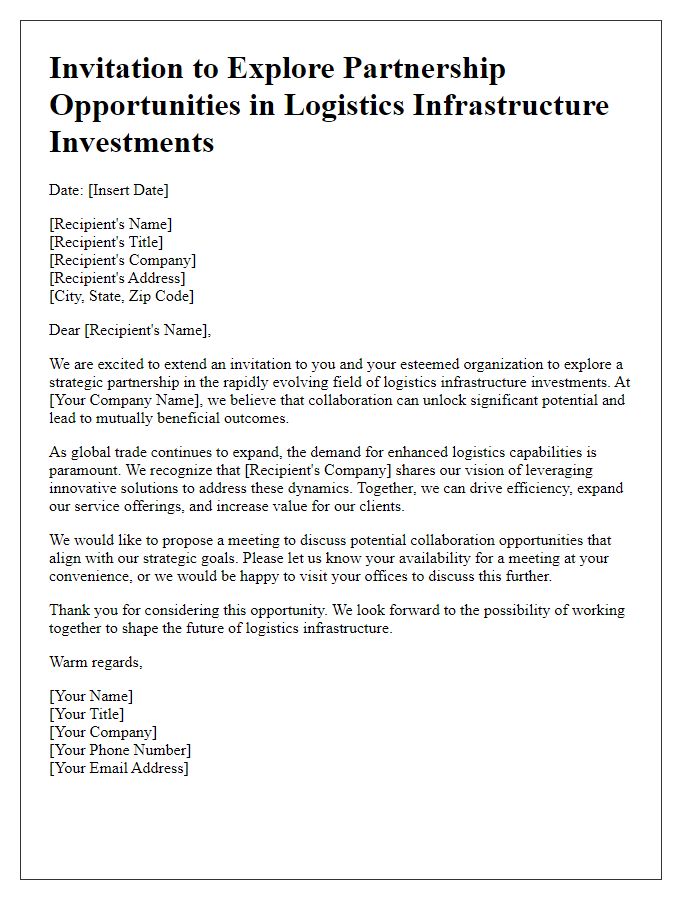 Letter template of partnership invitation for logistics infrastructure investments