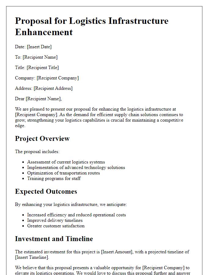 Letter template of proposal for logistics infrastructure enhancement