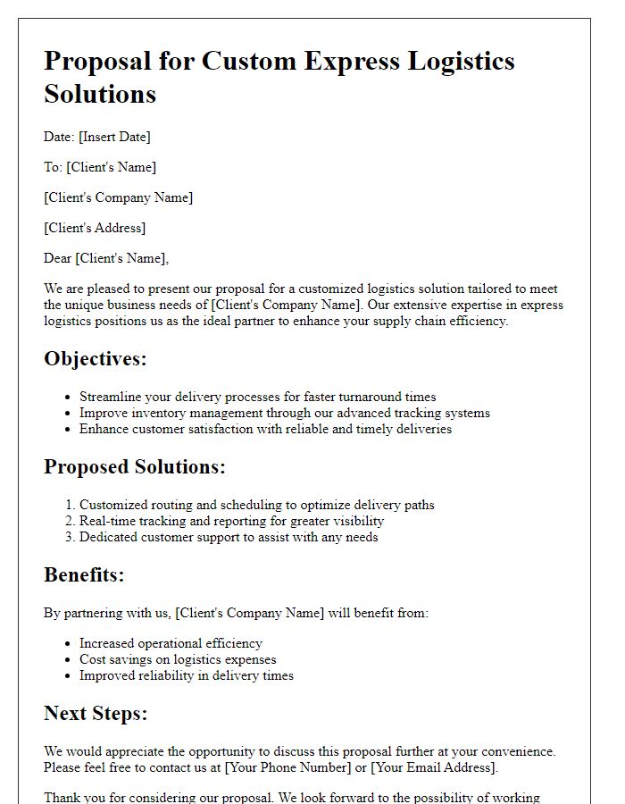 Letter template of express logistics custom solution proposal for unique business needs.