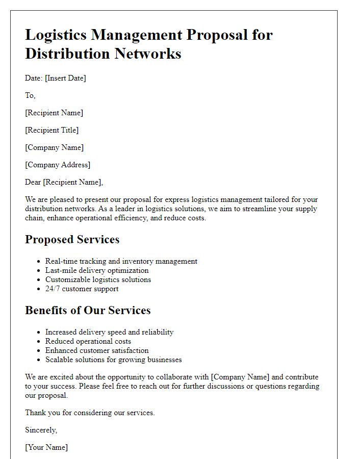 Letter template of express logistics management proposal for distribution networks.