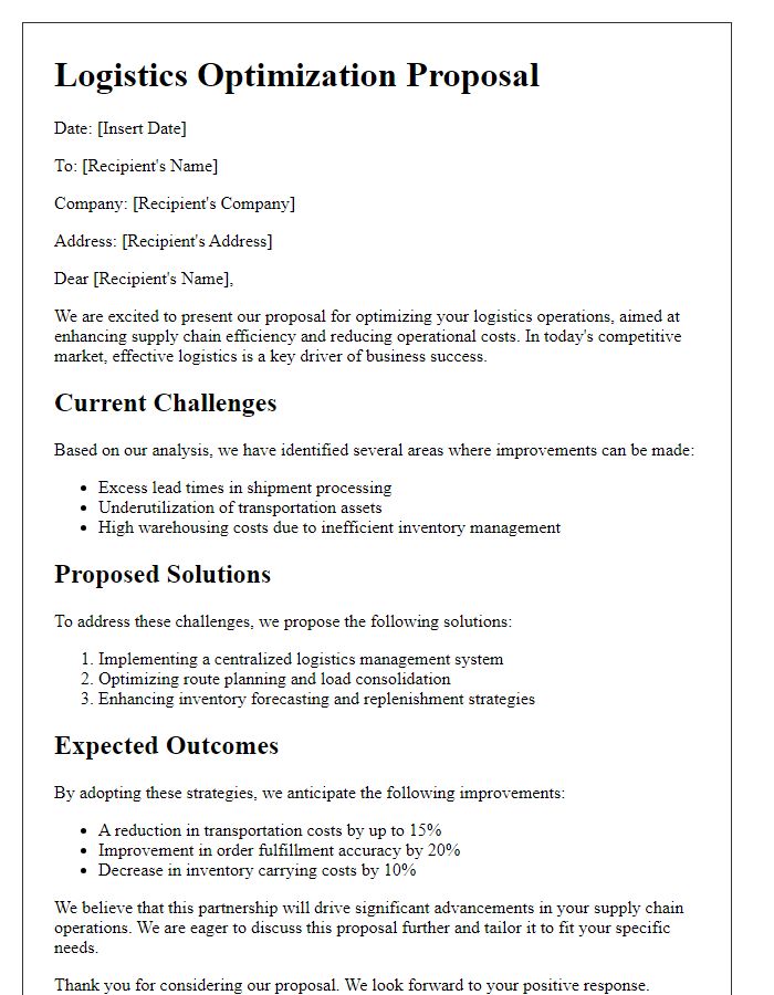 Letter template of express logistics optimization proposal for supply chain efficiency.