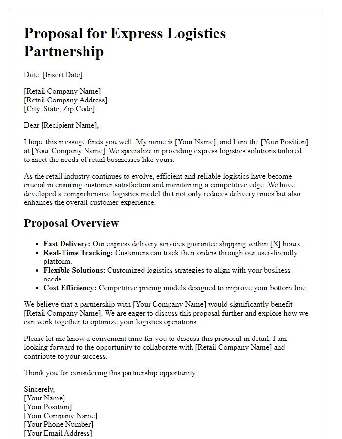 Letter template of express logistics partnership proposal for retail companies.