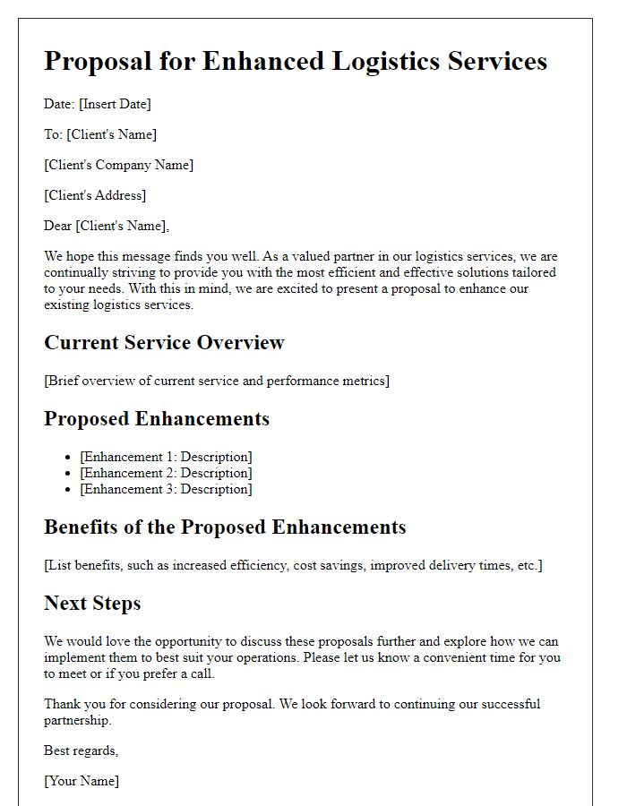 Letter template of express logistics service enhancement proposal for existing clients.