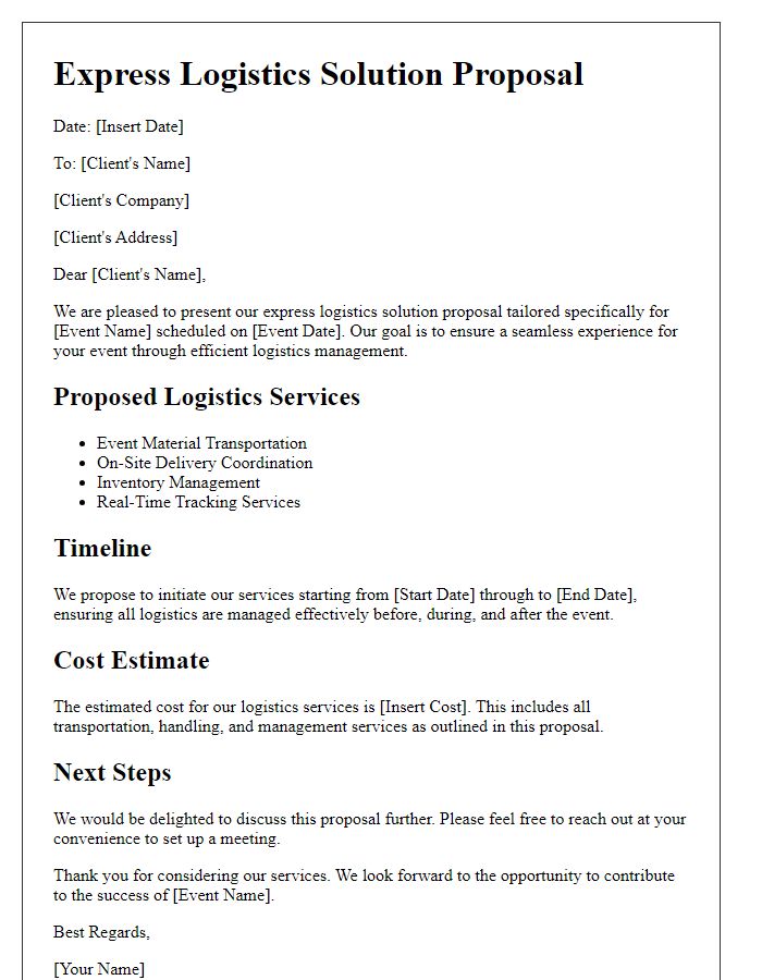 Letter template of express logistics solution proposal for event management.