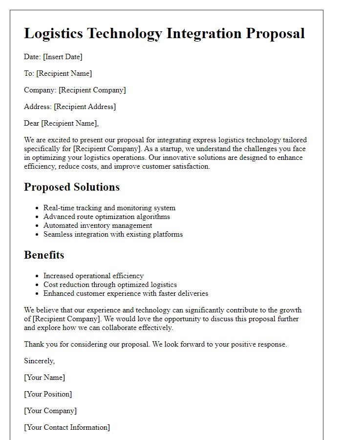 Letter template of express logistics technology integration proposal for startups.