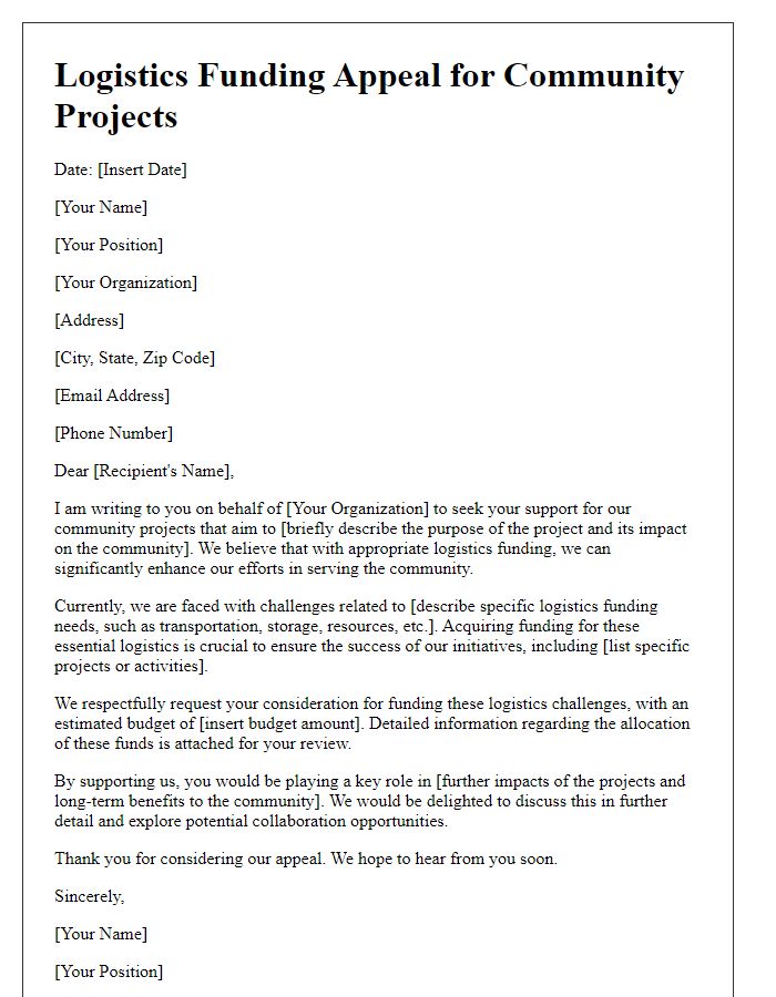 Letter template of logistics funding appeal for community projects