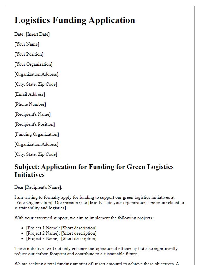 Letter template of logistics funding application for green initiatives