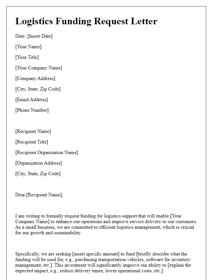 Letter template of logistics funding request for small businesses