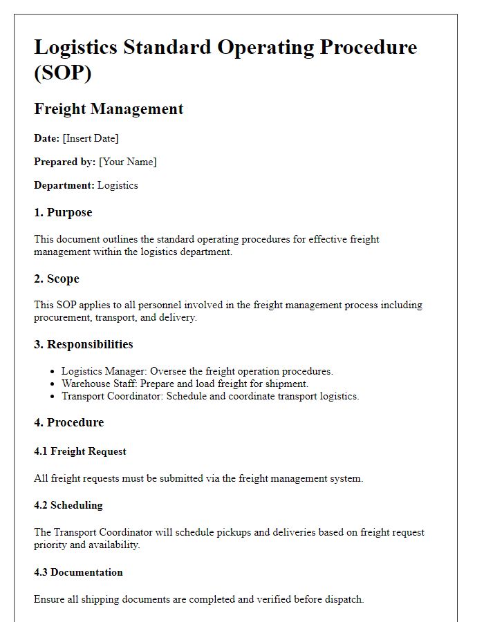 Letter template of logistics standard operating procedure for freight management.