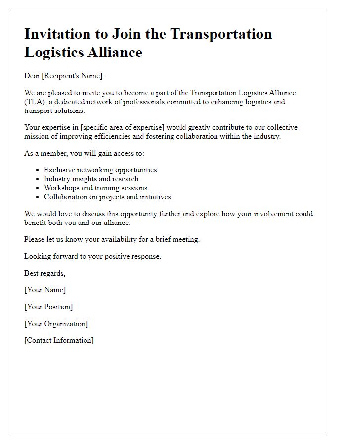 Letter template of invitation to join transportation logistics alliance